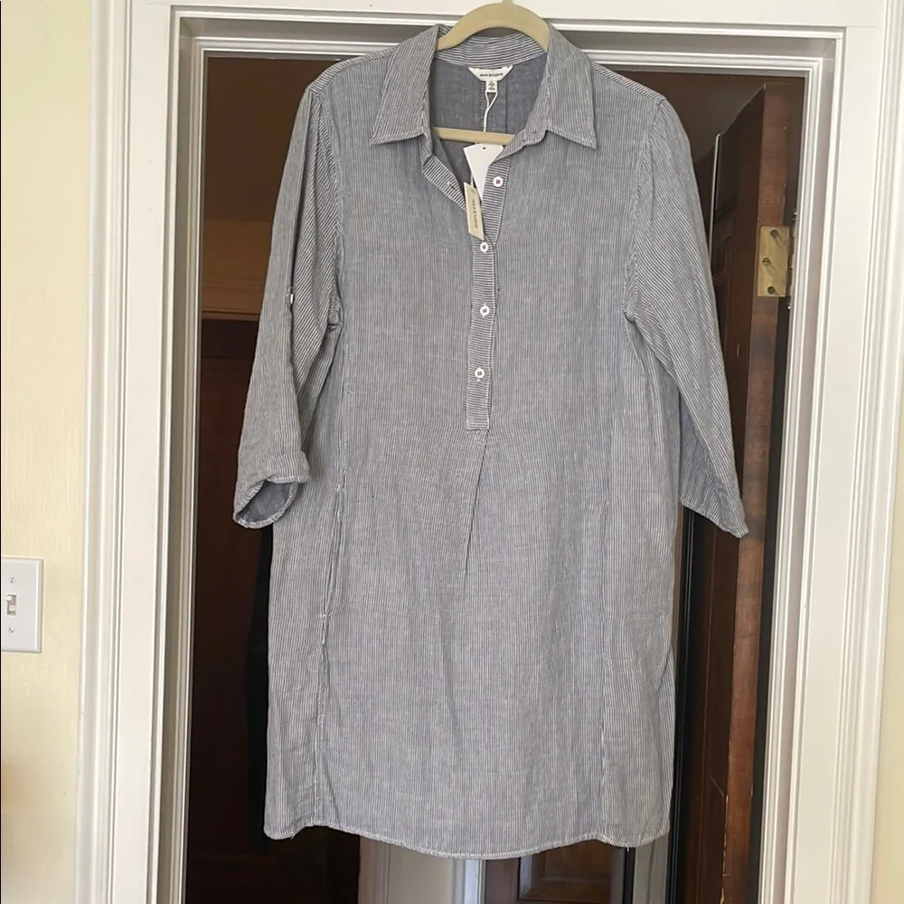 Casual Ticking Stripe Button-Up Dress - Picture 1 of 5